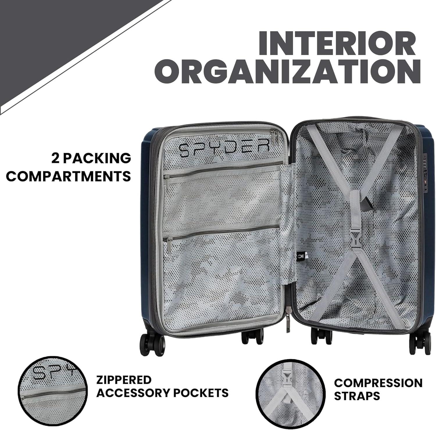 imageSpyder Traverse 20 Inch Carry On Expandable Hardside Upright Suitcase with 360 Spinner Wheels TSA Approved Lock SilverDeep Blue