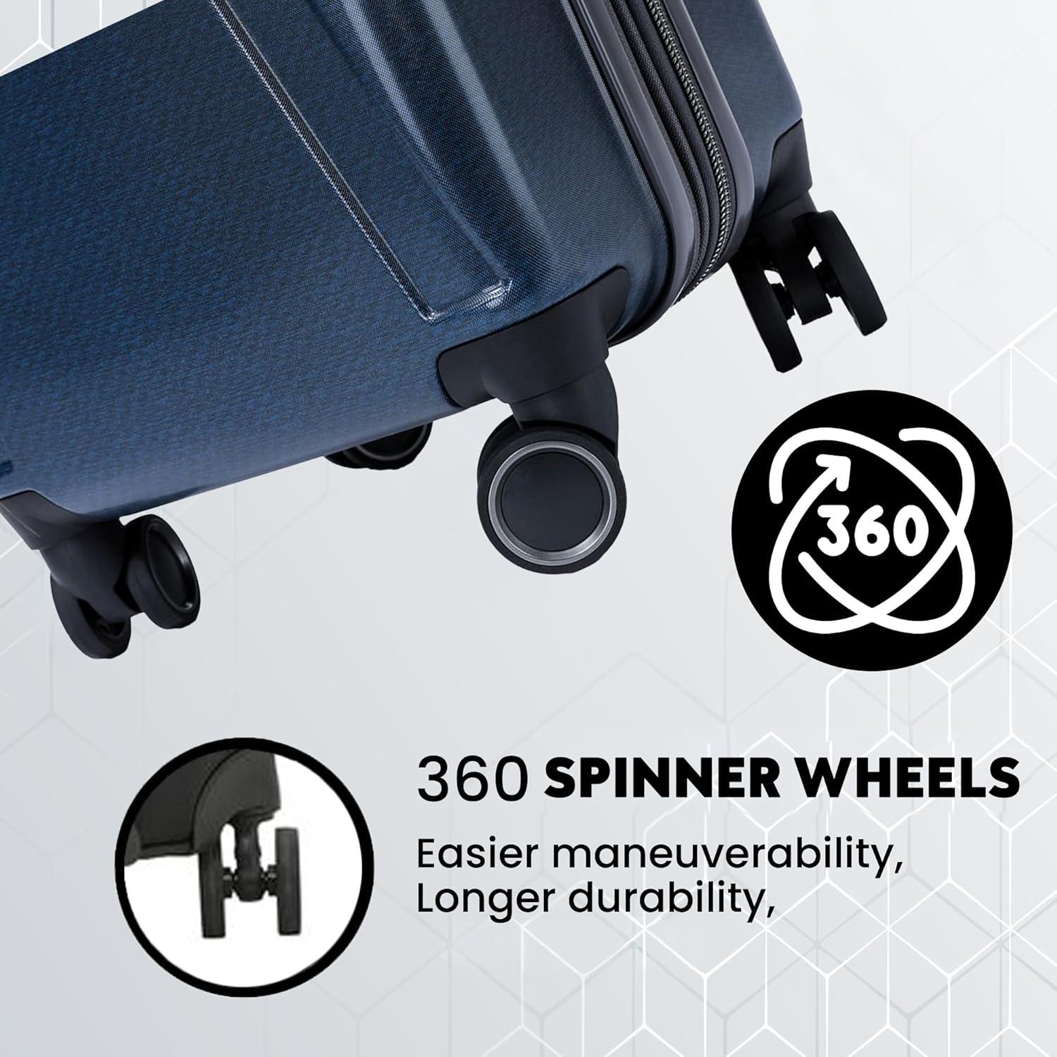 imageSpyder Traverse 20 Inch Carry On Expandable Hardside Upright Suitcase with 360 Spinner Wheels TSA Approved Lock SilverDeep Blue