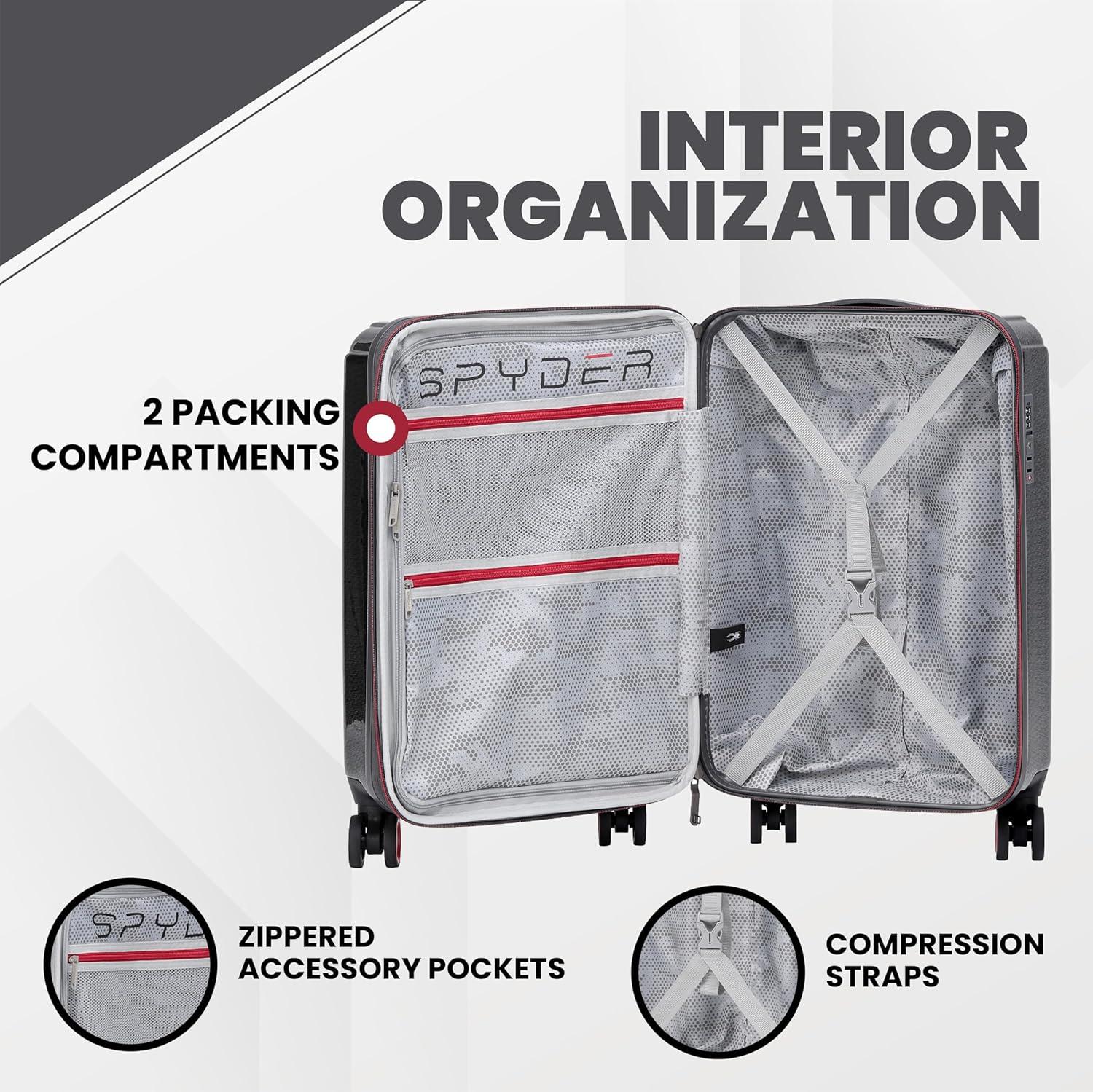imageSpyder Traverse 20 Inch Carry On Expandable Hardside Upright Suitcase with 360 Spinner Wheels TSA Approved Lock SilverSilver