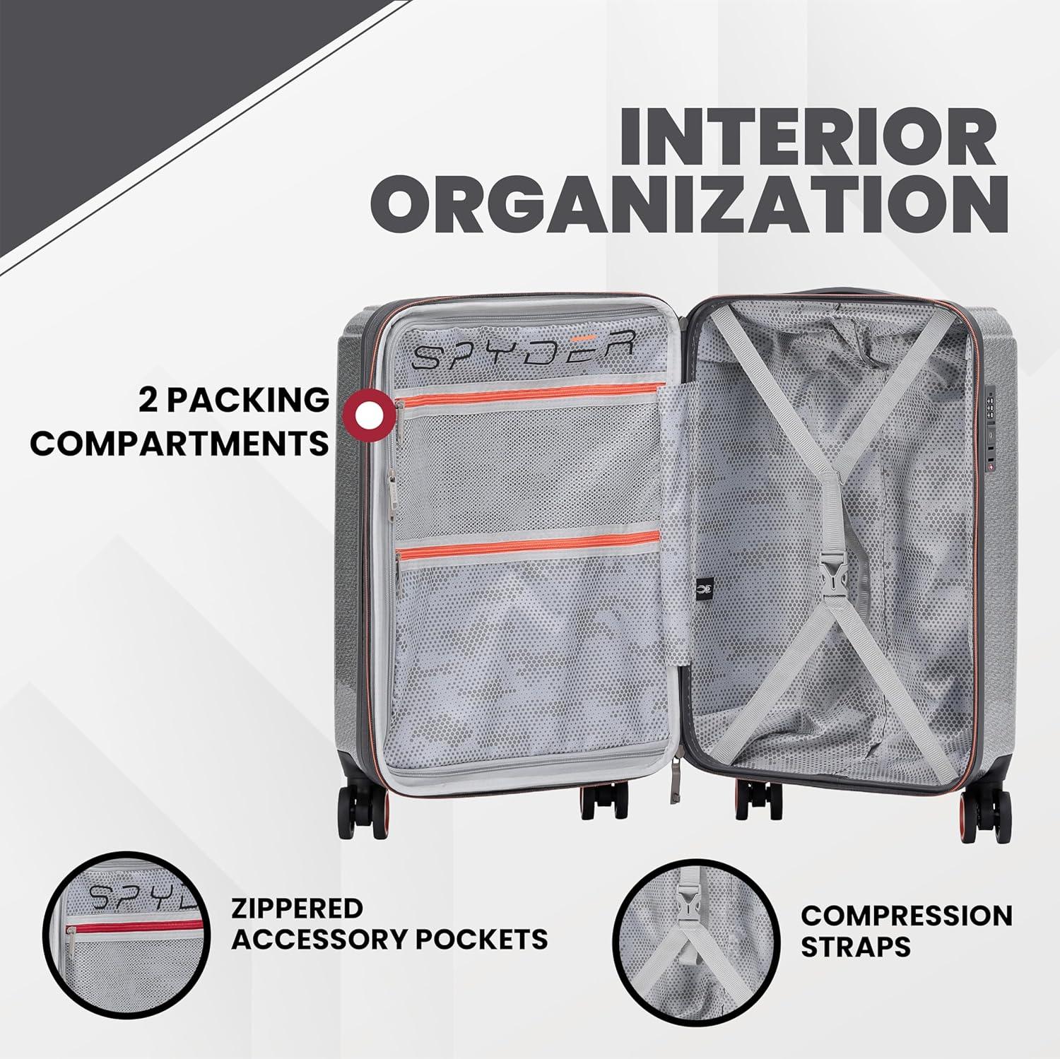 imageSpyder Traverse 20 Inch Carry On Expandable Hardside Upright Suitcase with 360 Spinner Wheels TSA Approved Lock SilverSilver