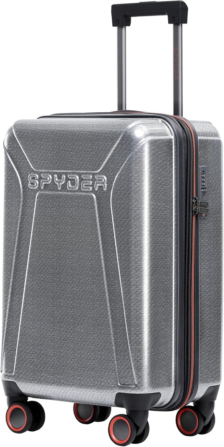 imageSpyder Traverse 20 Inch Carry On Expandable Hardside Upright Suitcase with 360 Spinner Wheels TSA Approved Lock SilverSilver