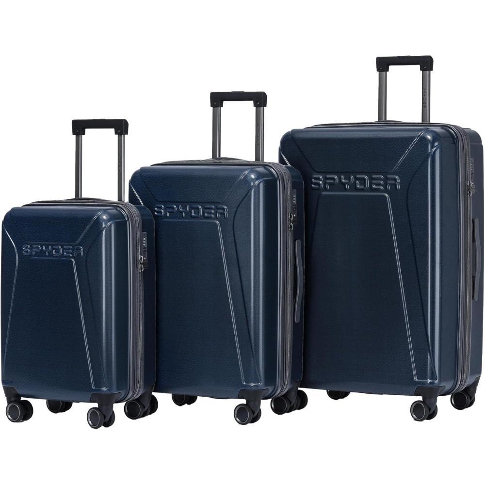 imageSpyder Traverse 20 Inch Carry On Expandable Hardside Upright Suitcase with 360 Spinner Wheels TSA Approved Lock SilverDeep Blue