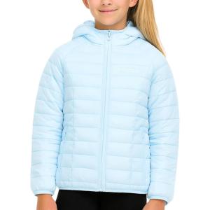 Spyder Girls Puffer Jacket with Hood Packable, Girls Winter Coats, Lightweight Ski Snow Outerwear(Light Blue)