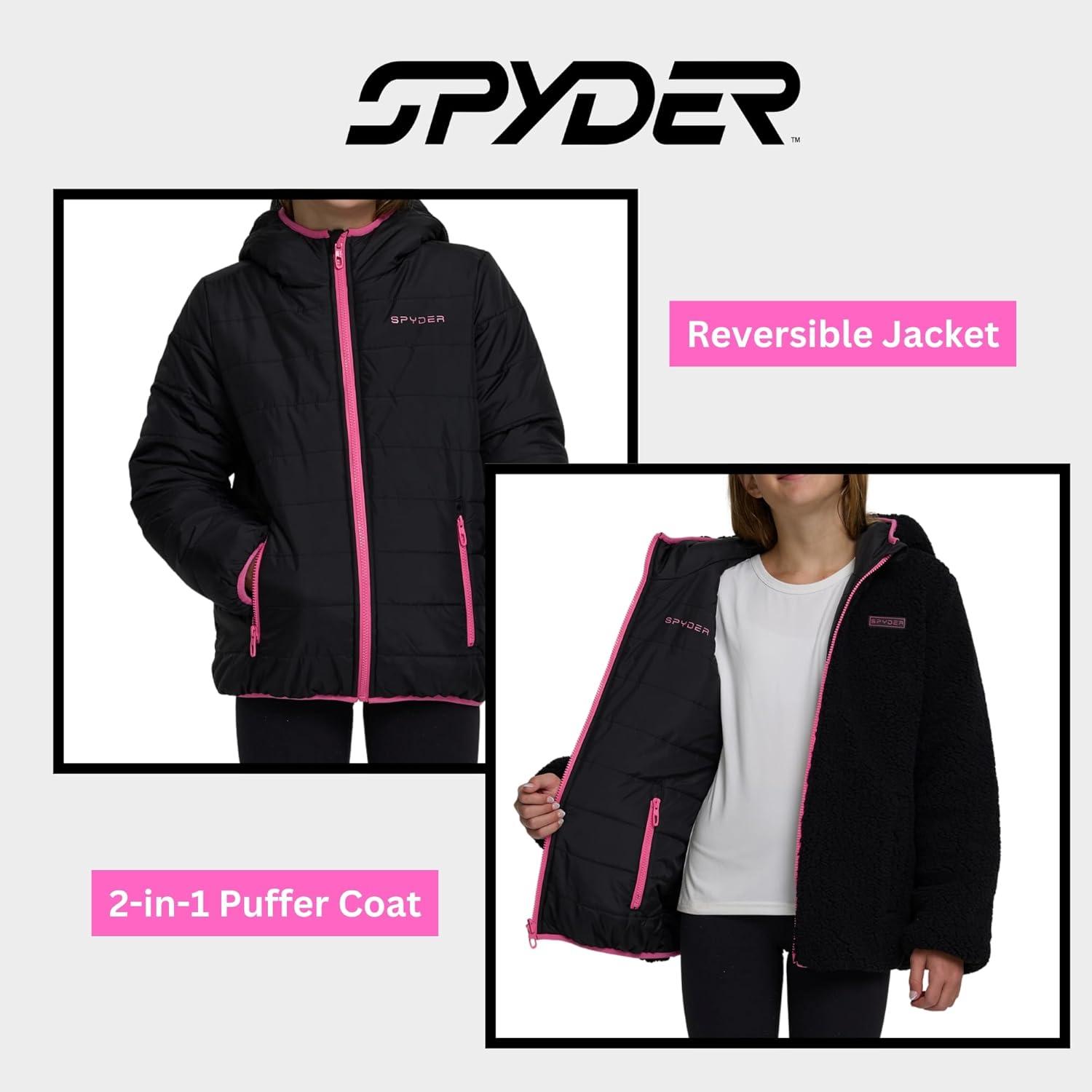 imageSpyder Reversible Girls Puffer Jacket Sherpa Lined Winter Coats for Girls Cute Warm Bubble Puffer for Snow Cold SkiBlack
