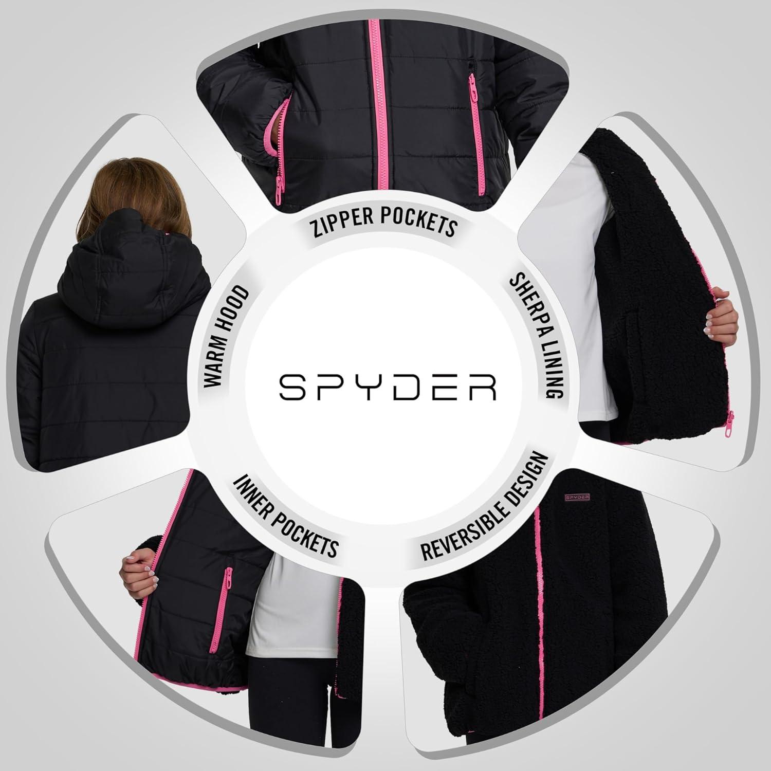 imageSpyder Reversible Girls Puffer Jacket Sherpa Lined Winter Coats for Girls Cute Warm Bubble Puffer for Snow Cold SkiBlack