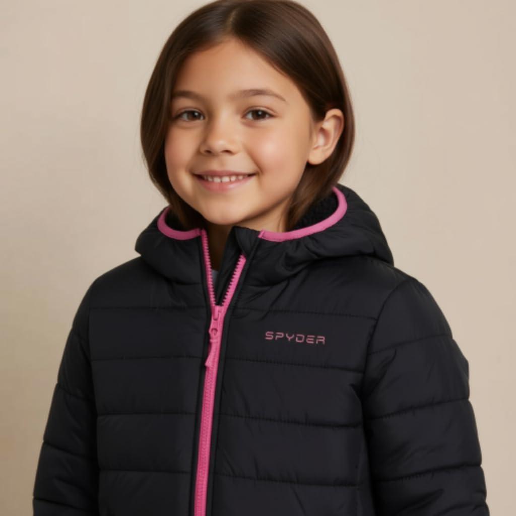 imageSpyder Reversible Girls Puffer Jacket Sherpa Lined Winter Coats for Girls Cute Warm Bubble Puffer for Snow Cold SkiBlack