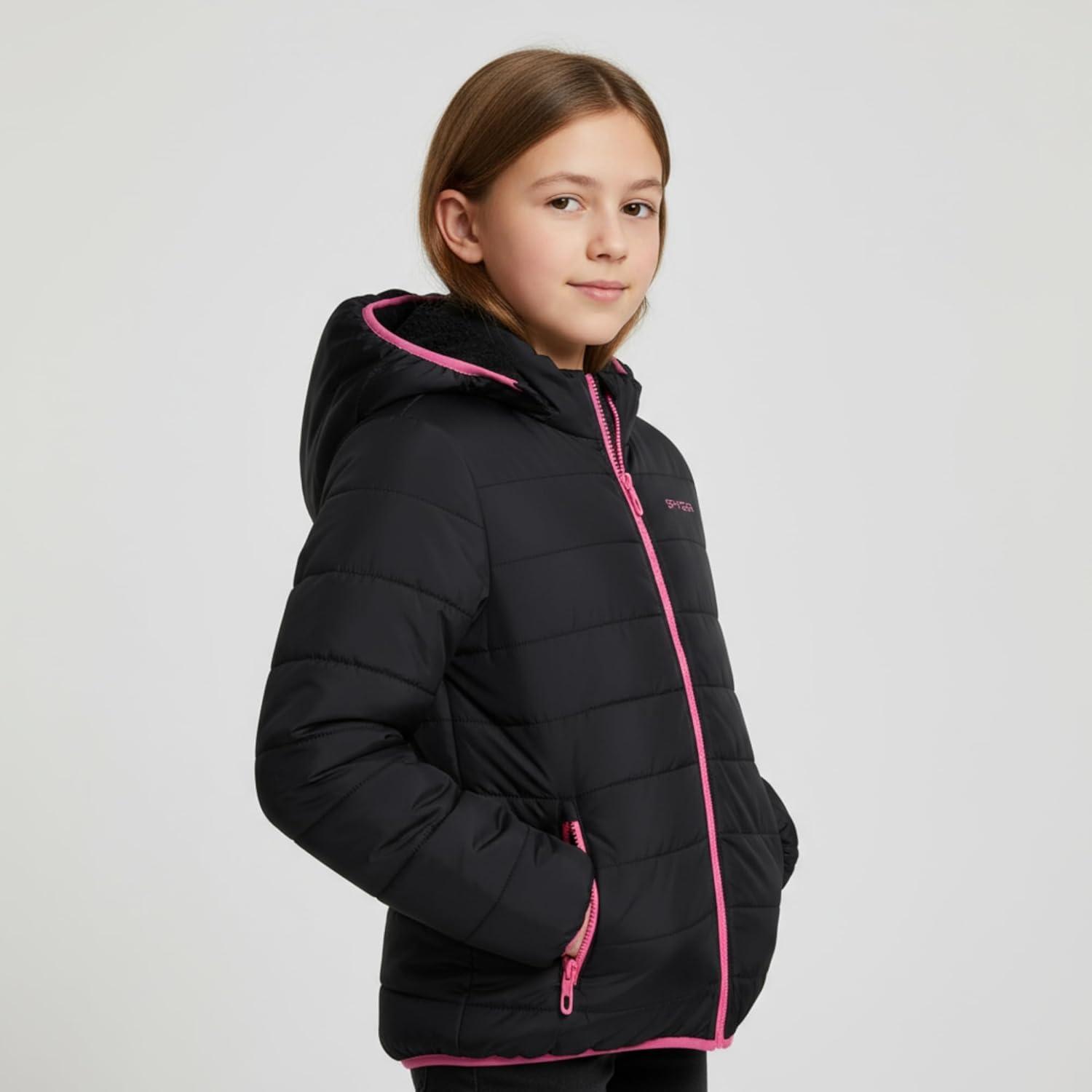 imageSpyder Reversible Girls Puffer Jacket Sherpa Lined Winter Coats for Girls Cute Warm Bubble Puffer for Snow Cold SkiBlack
