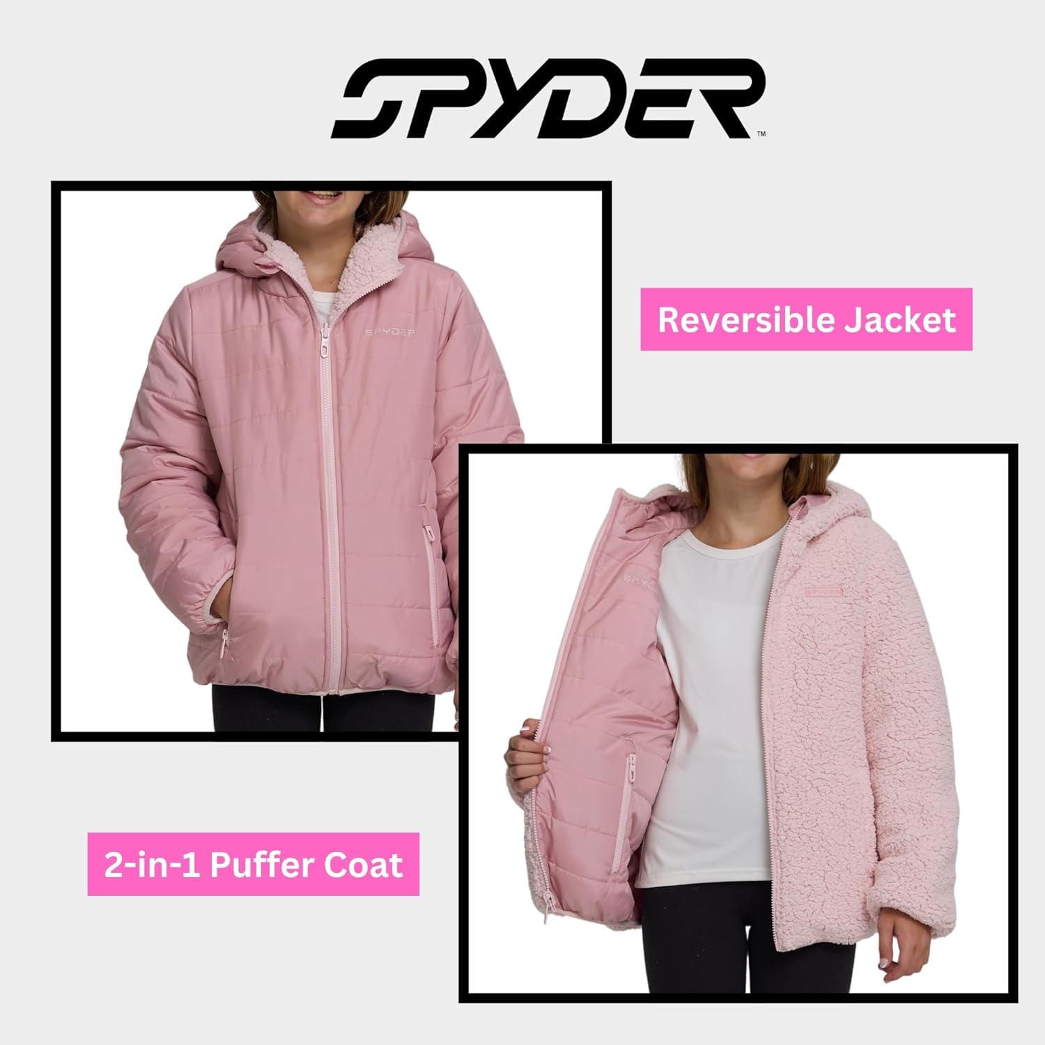 imageSpyder Reversible Girls Puffer Jacket Sherpa Lined Winter Coats for Girls Cute Warm Bubble Puffer for Snow Cold SkiRose