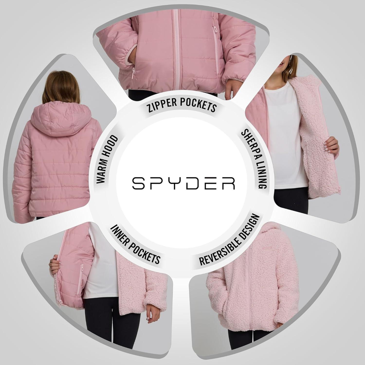 imageSpyder Reversible Girls Puffer Jacket Sherpa Lined Winter Coats for Girls Cute Warm Bubble Puffer for Snow Cold SkiRose
