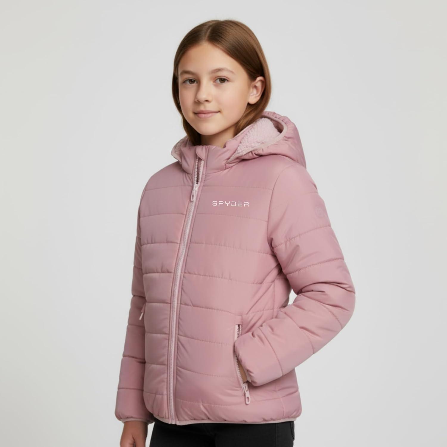 imageSpyder Reversible Girls Puffer Jacket Sherpa Lined Winter Coats for Girls Cute Warm Bubble Puffer for Snow Cold SkiRose