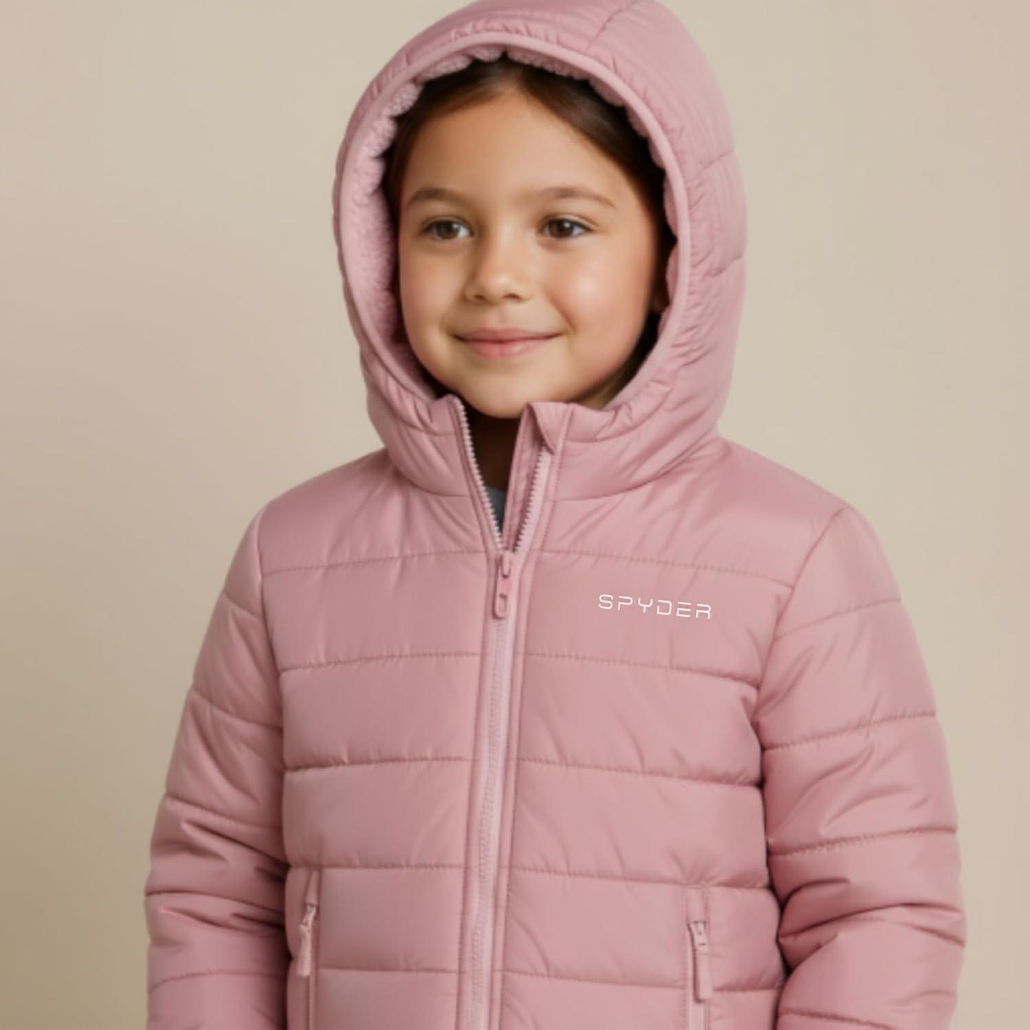 imageSpyder Reversible Girls Puffer Jacket Sherpa Lined Winter Coats for Girls Cute Warm Bubble Puffer for Snow Cold SkiRose