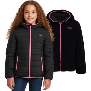 Spyder Reversible Girls Puffer Jacket, Sherpa Lined Winter Coats for Girls – Cute Warm Bubble Puffer for Snow, Cold, Ski(Black)