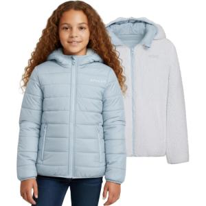 Spyder Reversible Girls Puffer Jacket, Sherpa Lined Winter Coats for Girls – Cute Warm Bubble Puffer for Snow, Cold, Ski(Light Blue)
