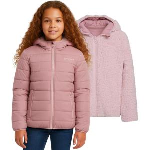 Spyder Reversible Girls Puffer Jacket, Sherpa Lined Winter Coats for Girls – Cute Warm Bubble Puffer for Snow, Cold, Ski(Rose)