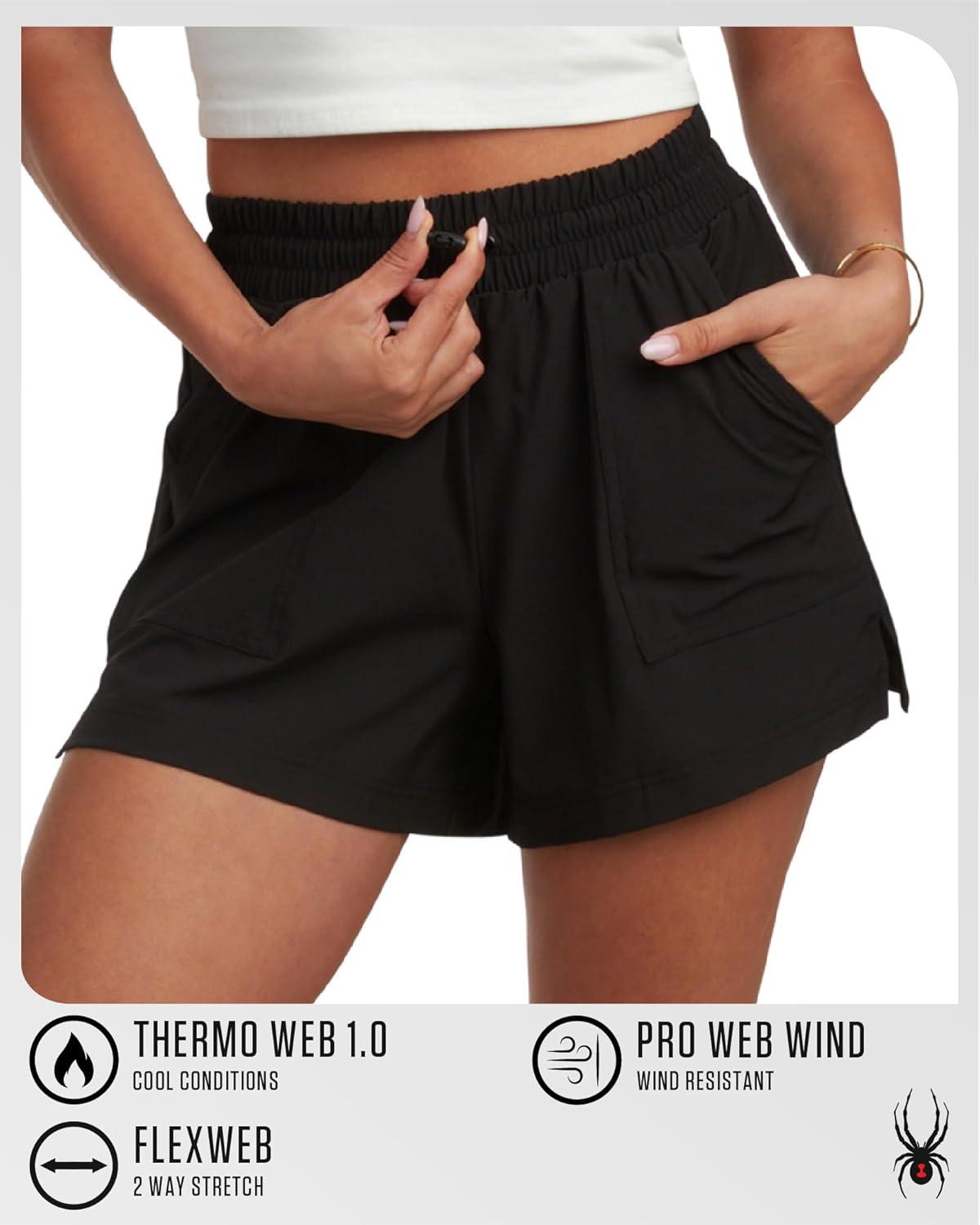 imageSpyder Womens Athletic Shorts Lightweight Stretch Woven Pull On Running Shorts for Women with Built in LinerBlack