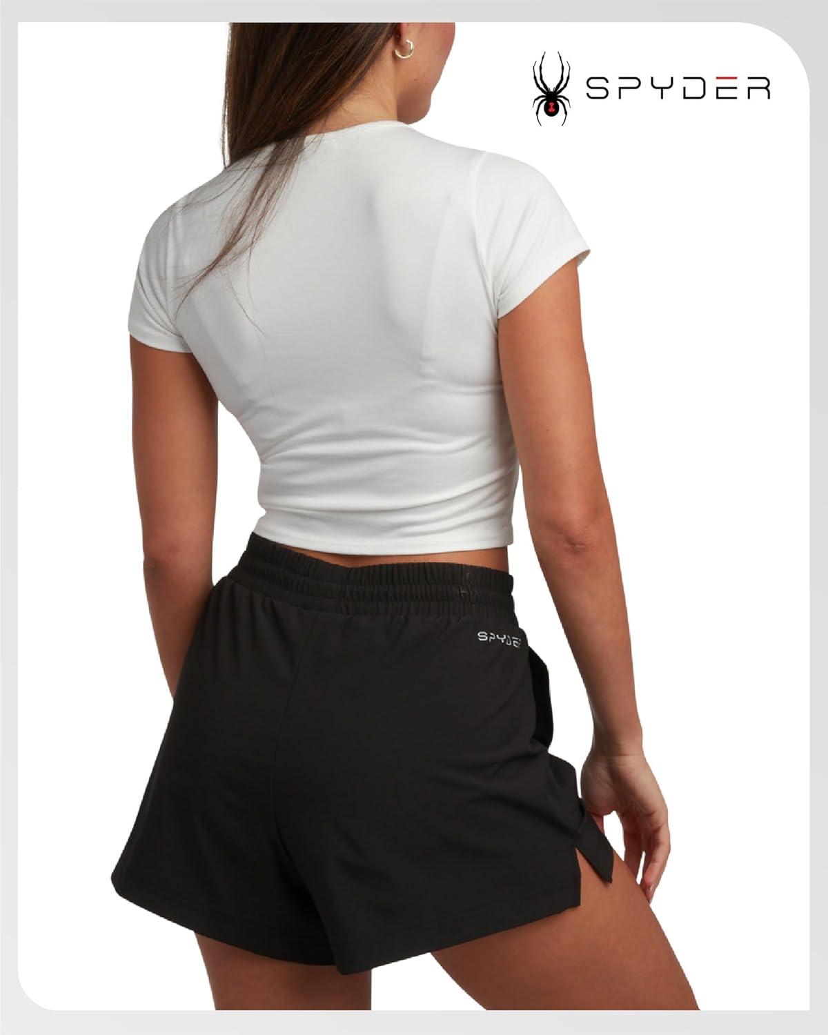 imageSpyder Womens Athletic Shorts Lightweight Stretch Woven Pull On Running Shorts for Women with Built in LinerBlack