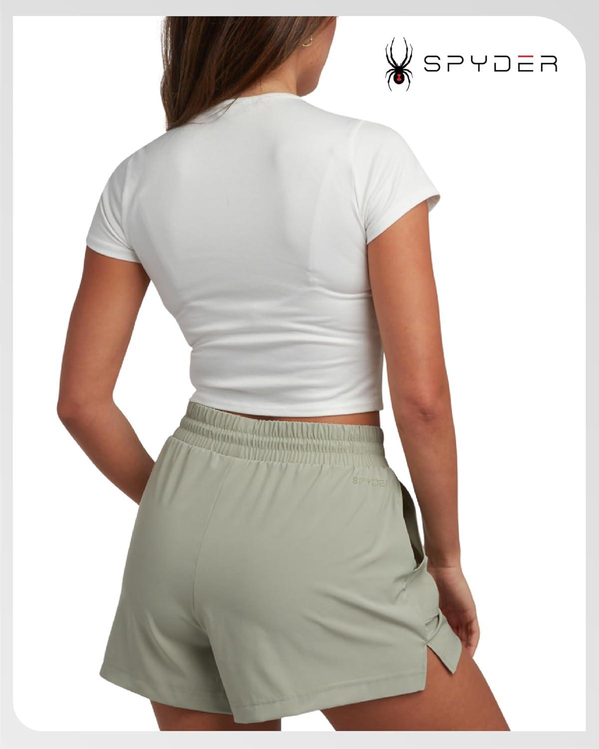 imageSpyder Womens Athletic Shorts Lightweight Stretch Woven Pull On Running Shorts for Women with Built in LinerLight Olive