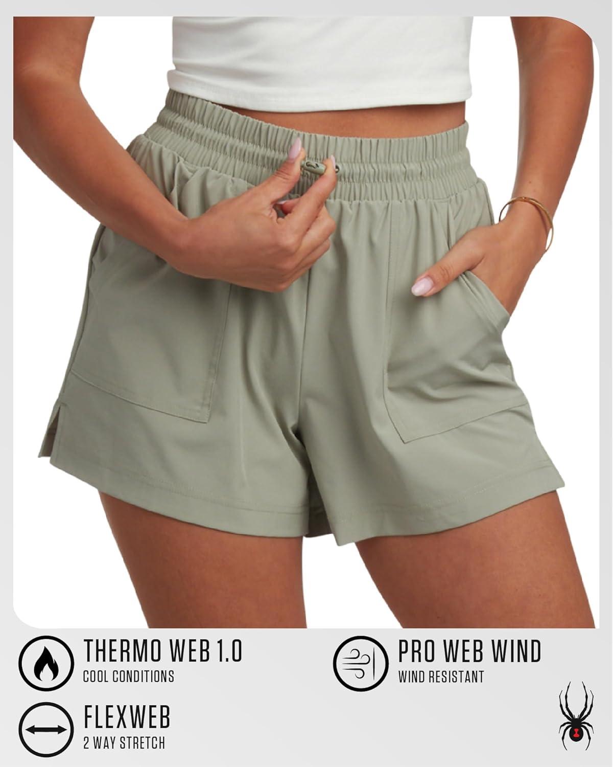 imageSpyder Womens Athletic Shorts Lightweight Stretch Woven Pull On Running Shorts for Women with Built in LinerLight Olive