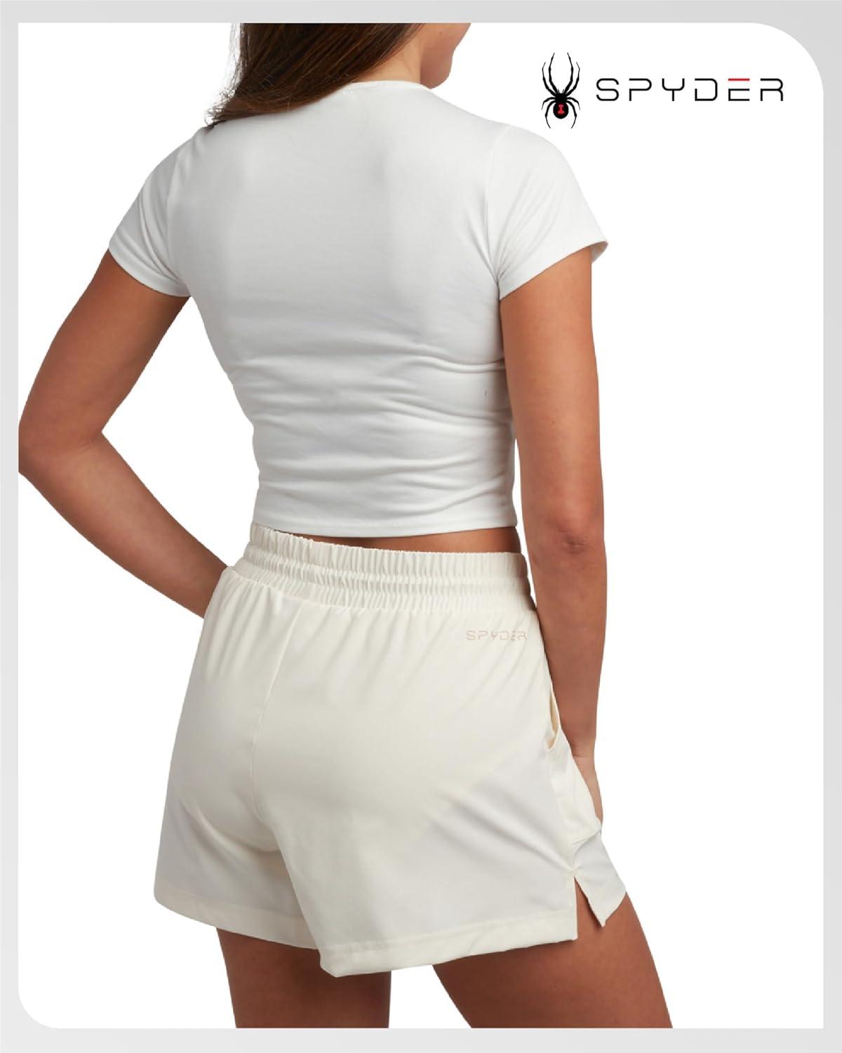 imageSpyder Womens Athletic Shorts Lightweight Stretch Woven Pull On Running Shorts for Women with Built in LinerPearl