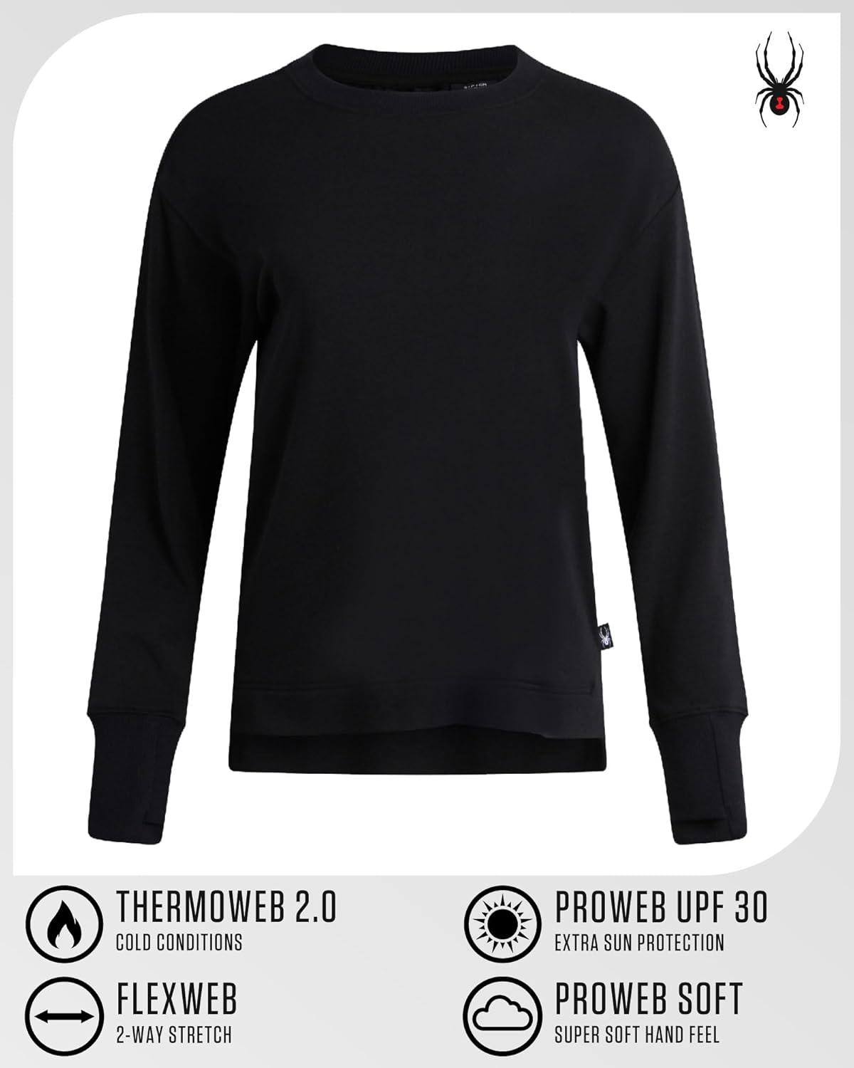 imageSpyder Womens Crewneck Sweatshirt Soft Fleece Stretch UPF30 Lightweight Long Sleeve Pullover Sweatshirt for WomenBlack