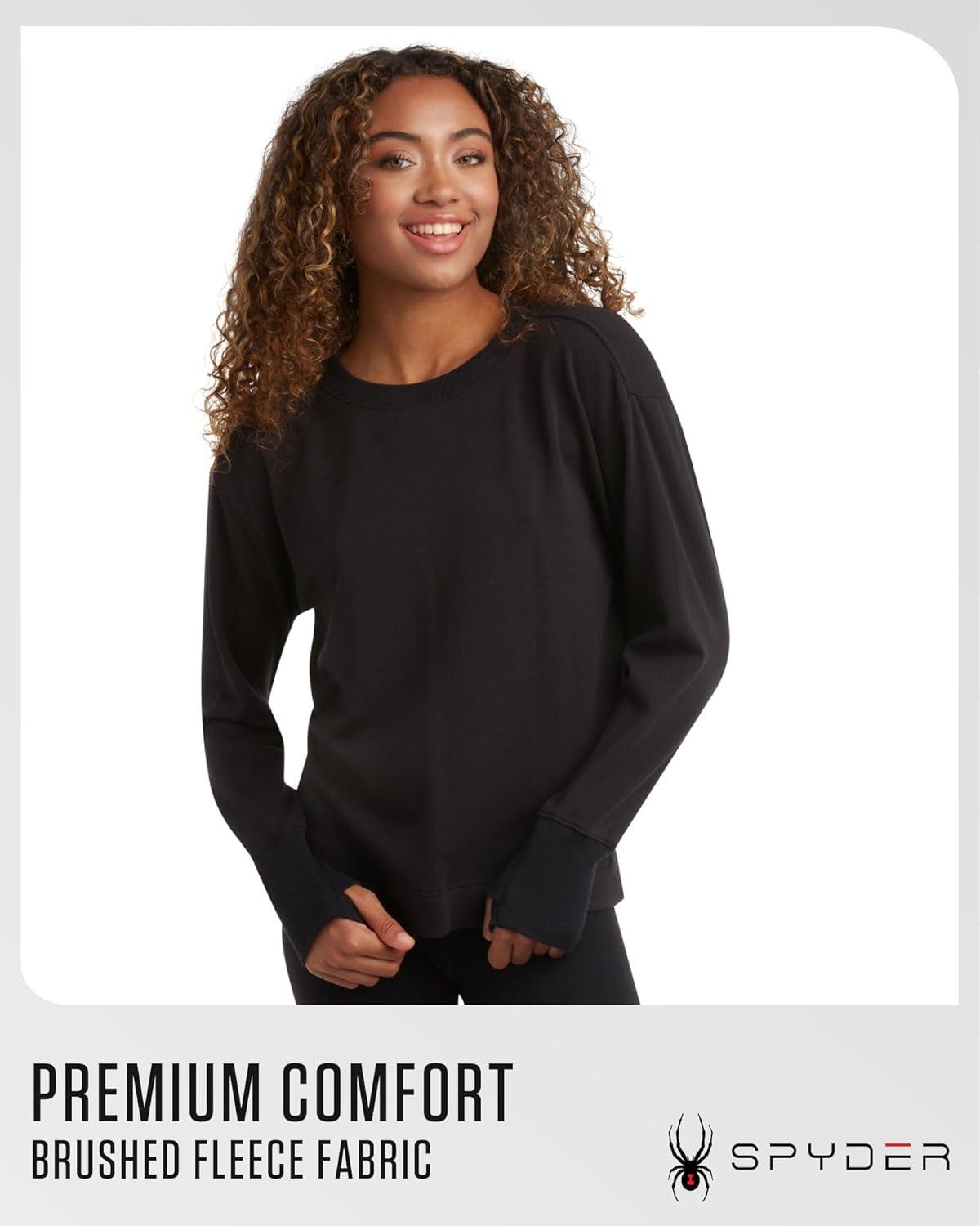 imageSpyder Womens Crewneck Sweatshirt Soft Fleece Stretch UPF30 Lightweight Long Sleeve Pullover Sweatshirt for WomenBlack