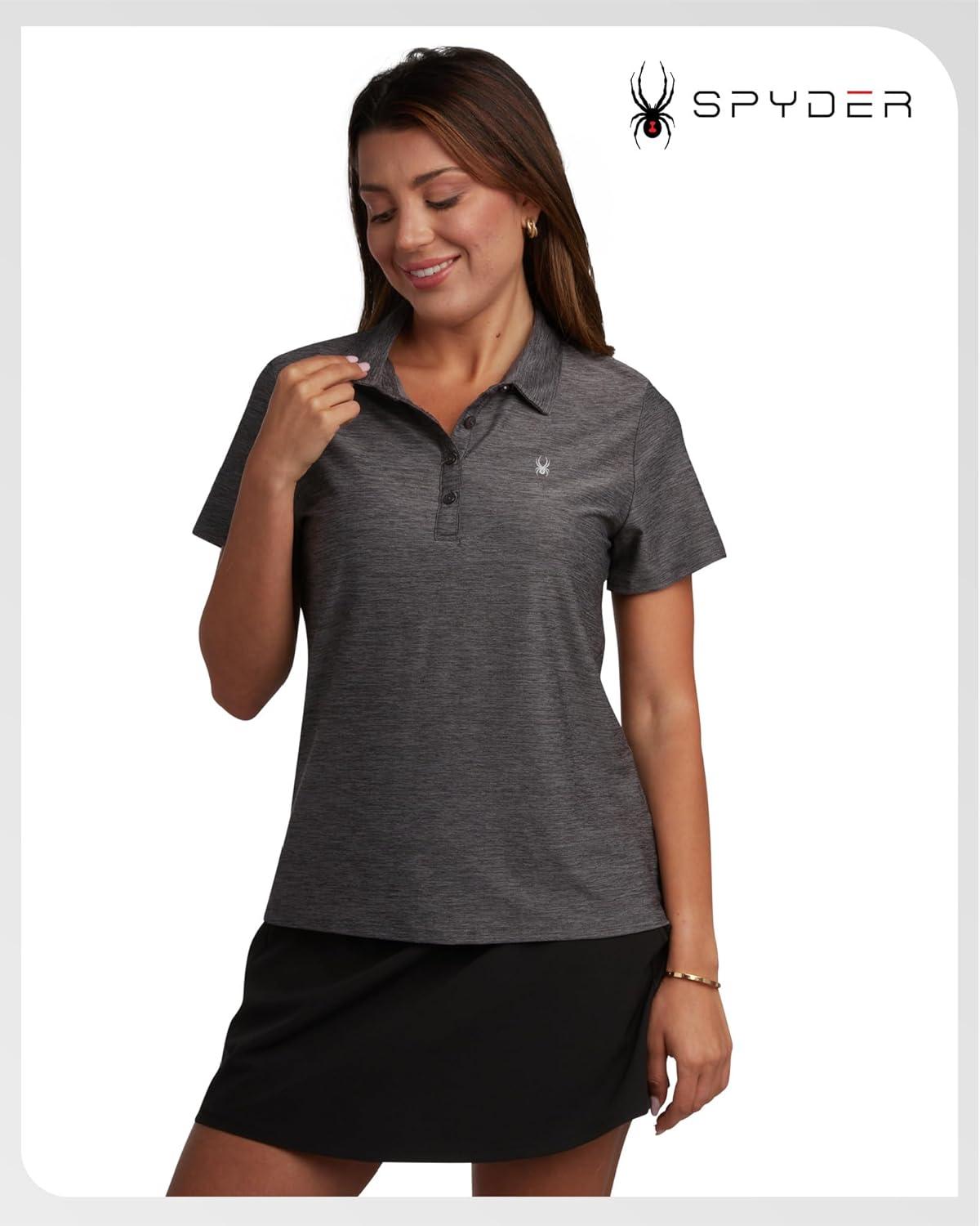 imageSpyder Womens Golf Shirt Moisture Wicking Lightweight Stretch Sport Top Polo Shirts for Women with UPF 30 Sun ProtectionBlack