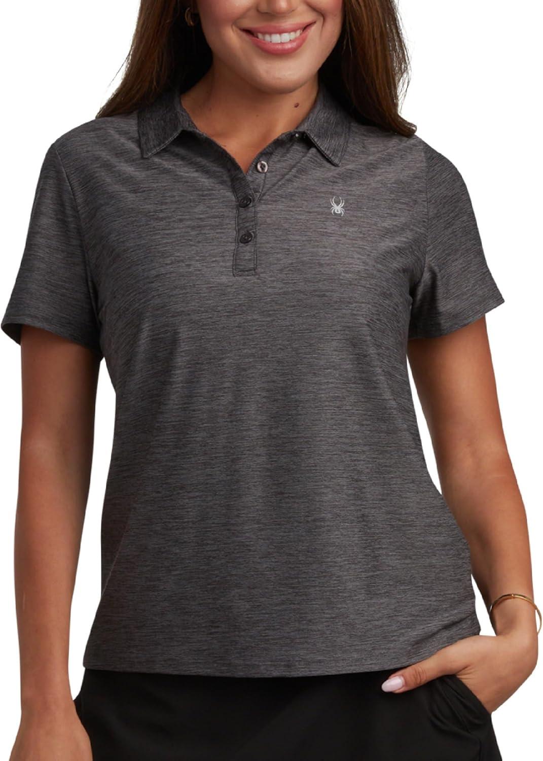 imageSpyder Womens Golf Shirt Moisture Wicking Lightweight Stretch Sport Top Polo Shirts for Women with UPF 30 Sun ProtectionBlack