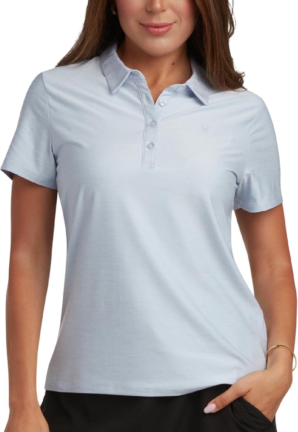 imageSpyder Womens Golf Shirt Moisture Wicking Lightweight Stretch Sport Top Polo Shirts for Women with UPF 30 Sun ProtectionMist Blue