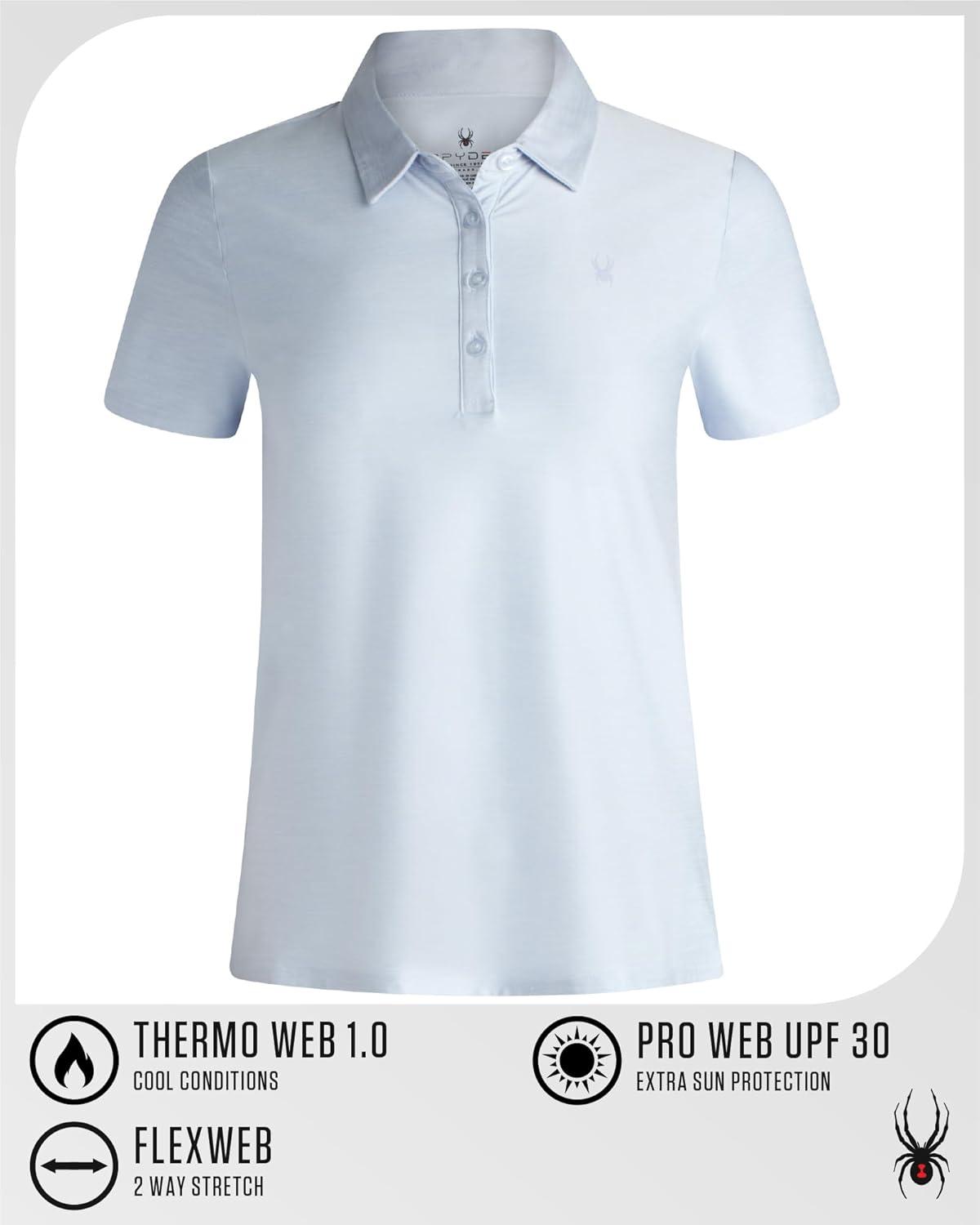 imageSpyder Womens Golf Shirt Moisture Wicking Lightweight Stretch Sport Top Polo Shirts for Women with UPF 30 Sun ProtectionMist Blue
