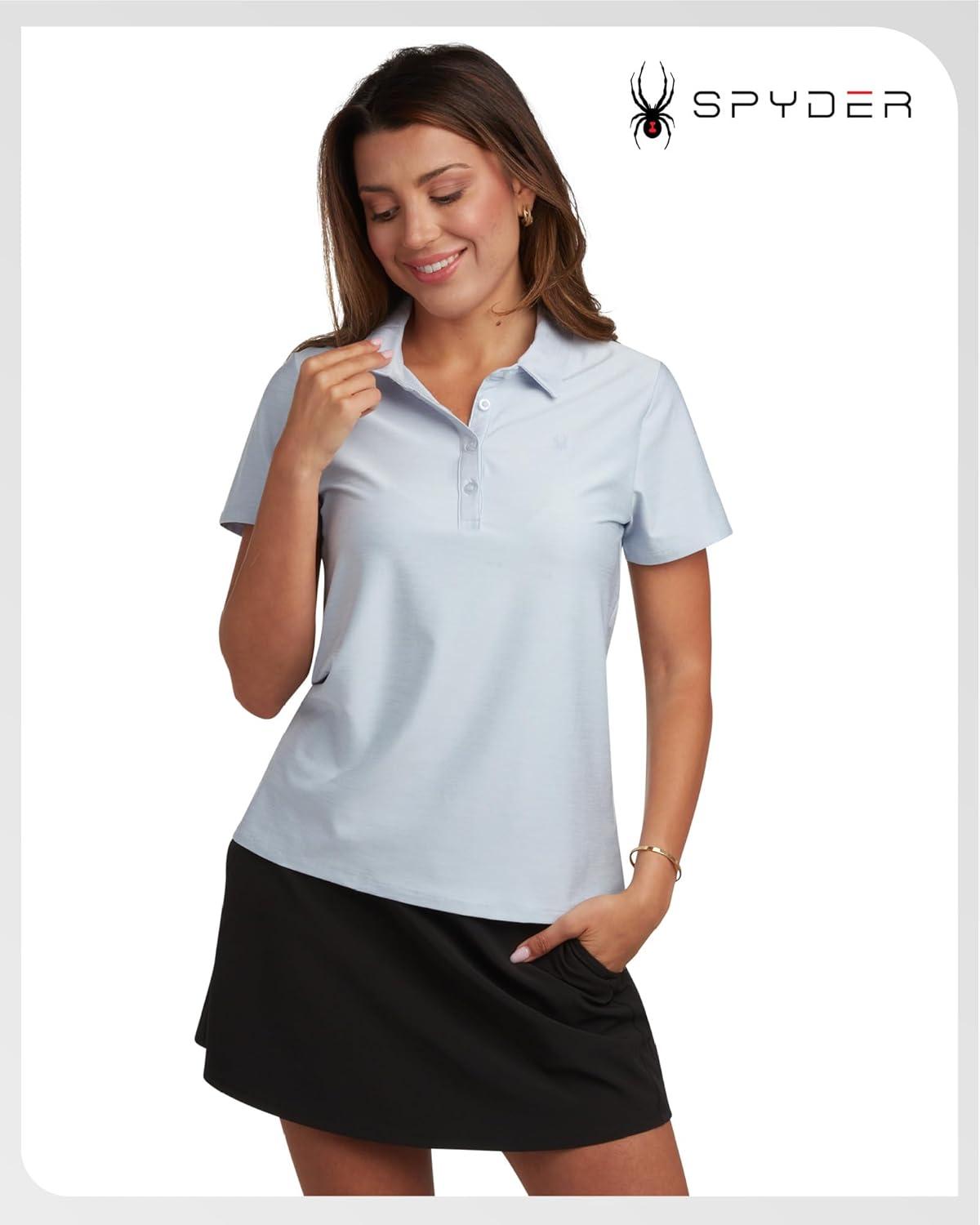 imageSpyder Womens Golf Shirt Moisture Wicking Lightweight Stretch Sport Top Polo Shirts for Women with UPF 30 Sun ProtectionMist Blue