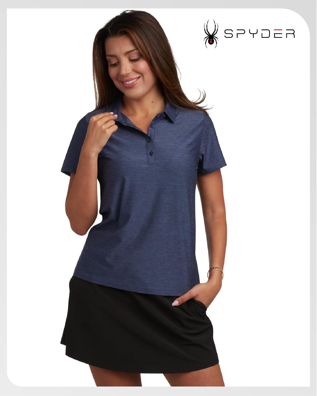 imageSpyder Womens Golf Shirt Moisture Wicking Lightweight Stretch Sport Top Polo Shirts for Women with UPF 30 Sun ProtectionNavy