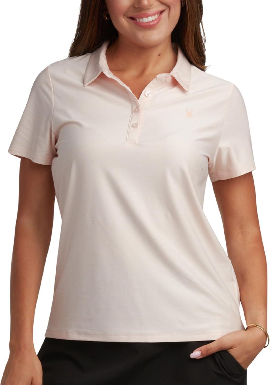 imageSpyder Womens Golf Shirt Moisture Wicking Lightweight Stretch Sport Top Polo Shirts for Women with UPF 30 Sun ProtectionPeach Blush