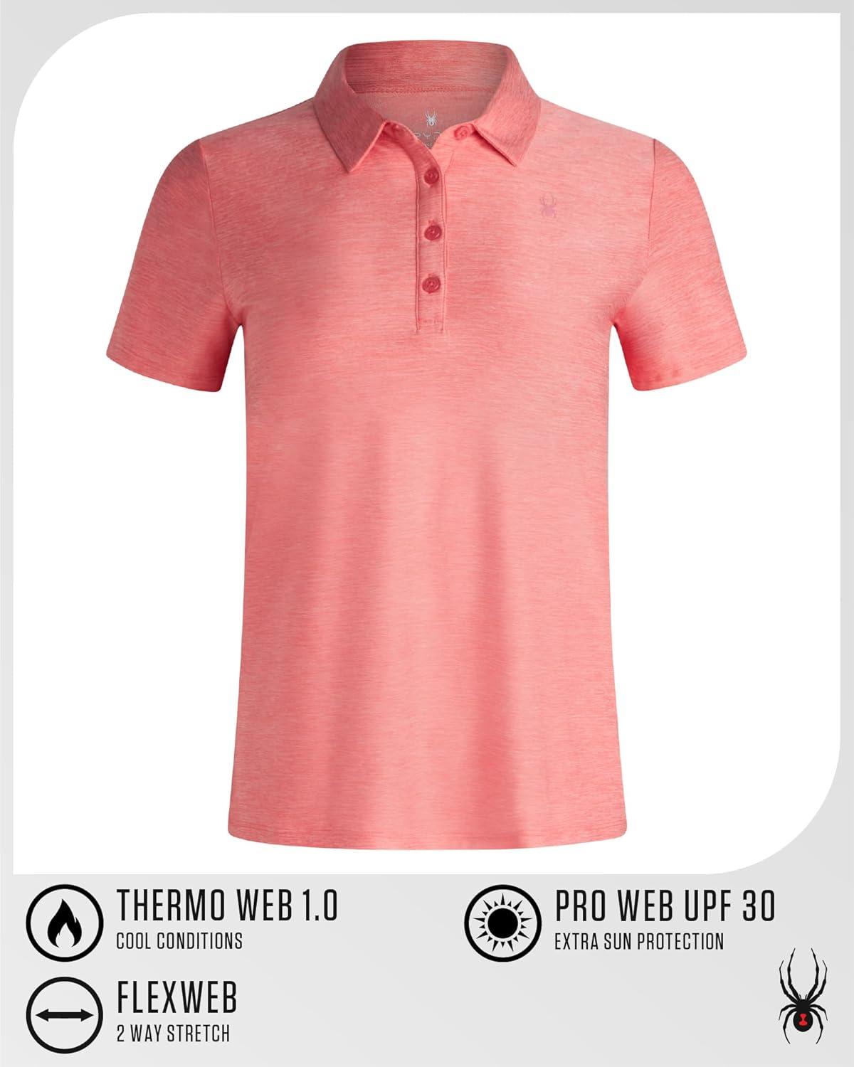 imageSpyder Womens Golf Shirt Moisture Wicking Lightweight Stretch Sport Top Polo Shirts for Women with UPF 30 Sun ProtectionPeach Bud