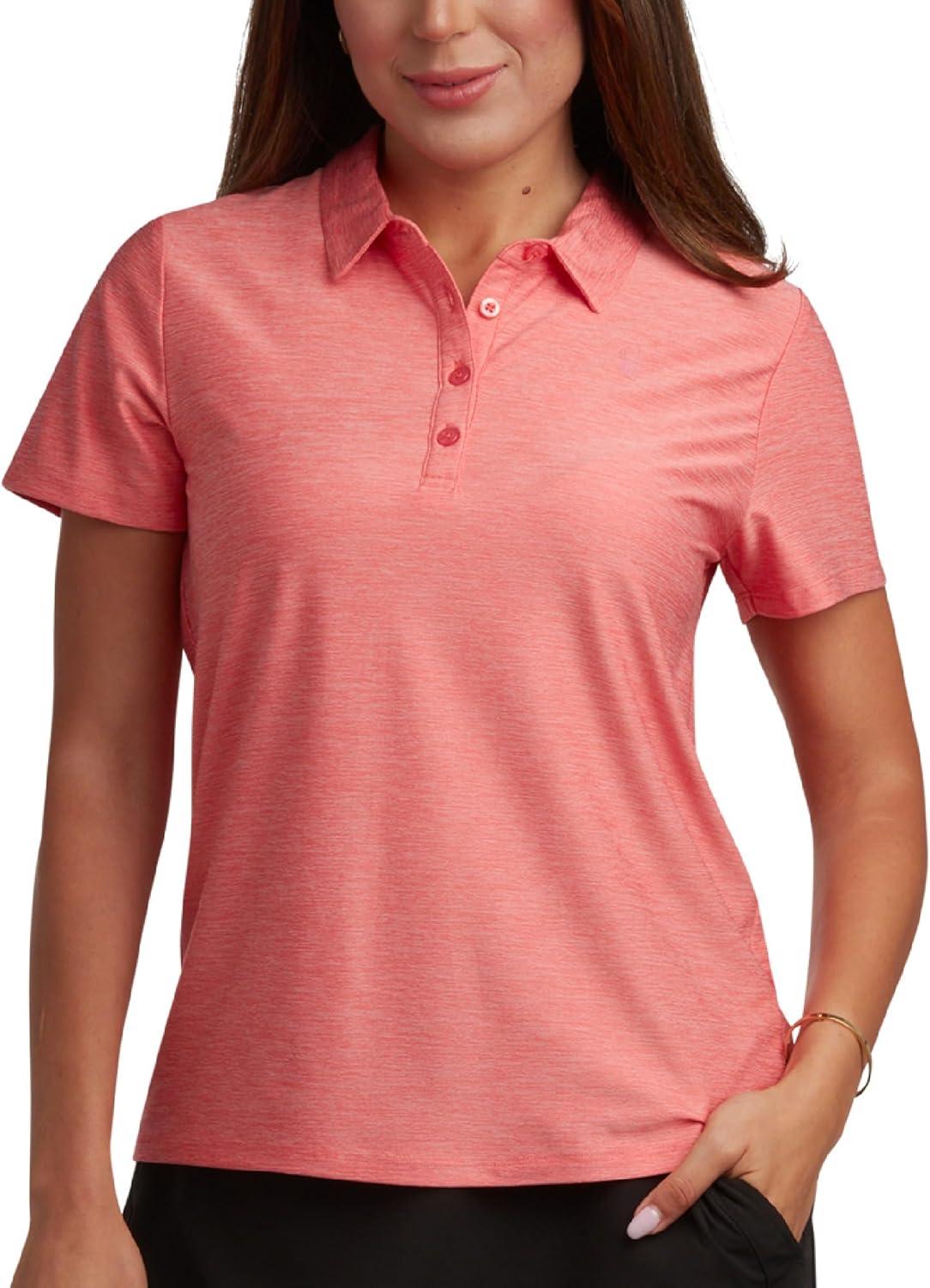 imageSpyder Womens Golf Shirt Moisture Wicking Lightweight Stretch Sport Top Polo Shirts for Women with UPF 30 Sun ProtectionPeach Bud