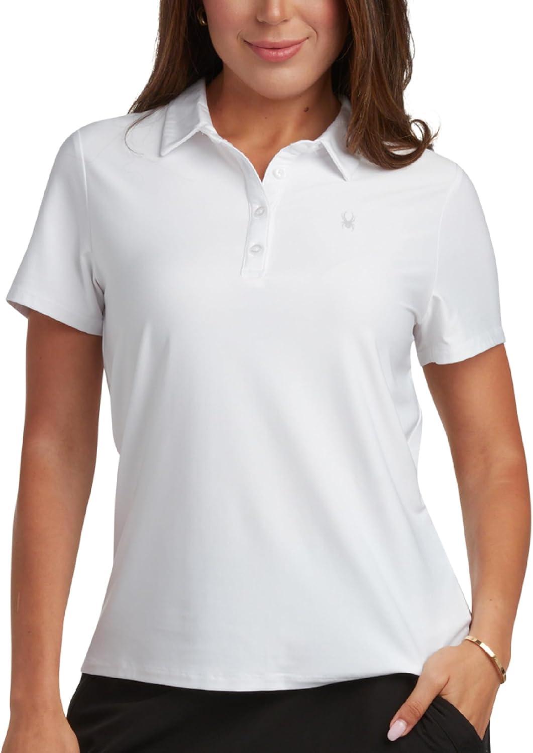 imageSpyder Womens Golf Shirt Moisture Wicking Lightweight Stretch Sport Top Polo Shirts for Women with UPF 30 Sun ProtectionWhite