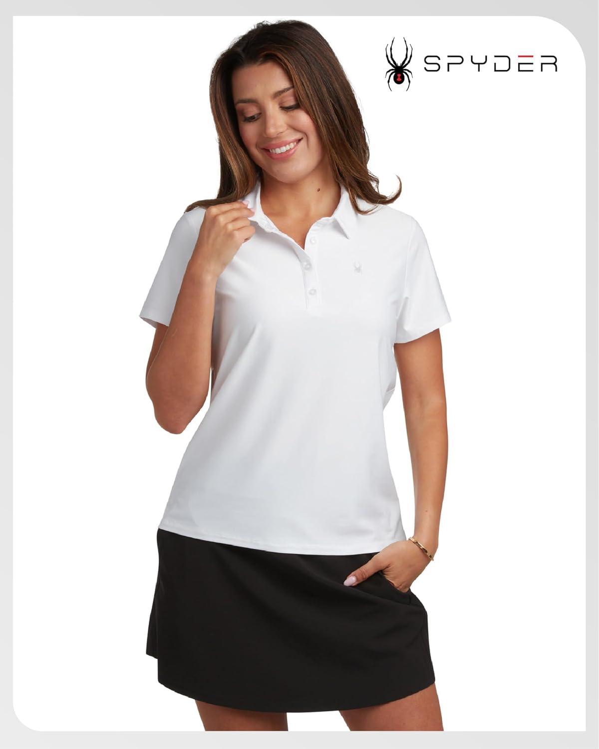 imageSpyder Womens Golf Shirt Moisture Wicking Lightweight Stretch Sport Top Polo Shirts for Women with UPF 30 Sun ProtectionWhite