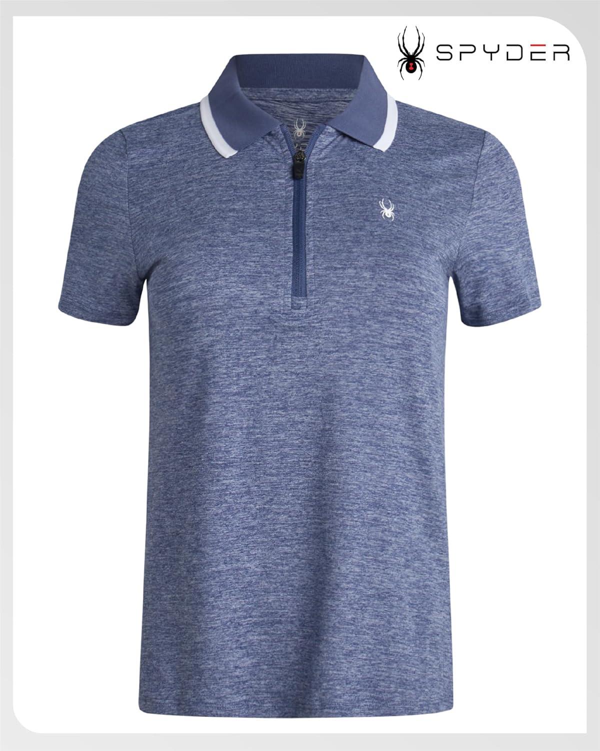 imageSpyder Womens Golf Tees Lightweight Moisture Wicking Quarter Zip Collared Golf Polo Shirts for Women with UPF 30Navy