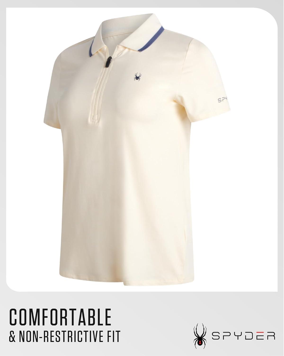 imageSpyder Womens Golf Tees Lightweight Moisture Wicking Quarter Zip Collared Golf Polo Shirts for Women with UPF 30Pearl