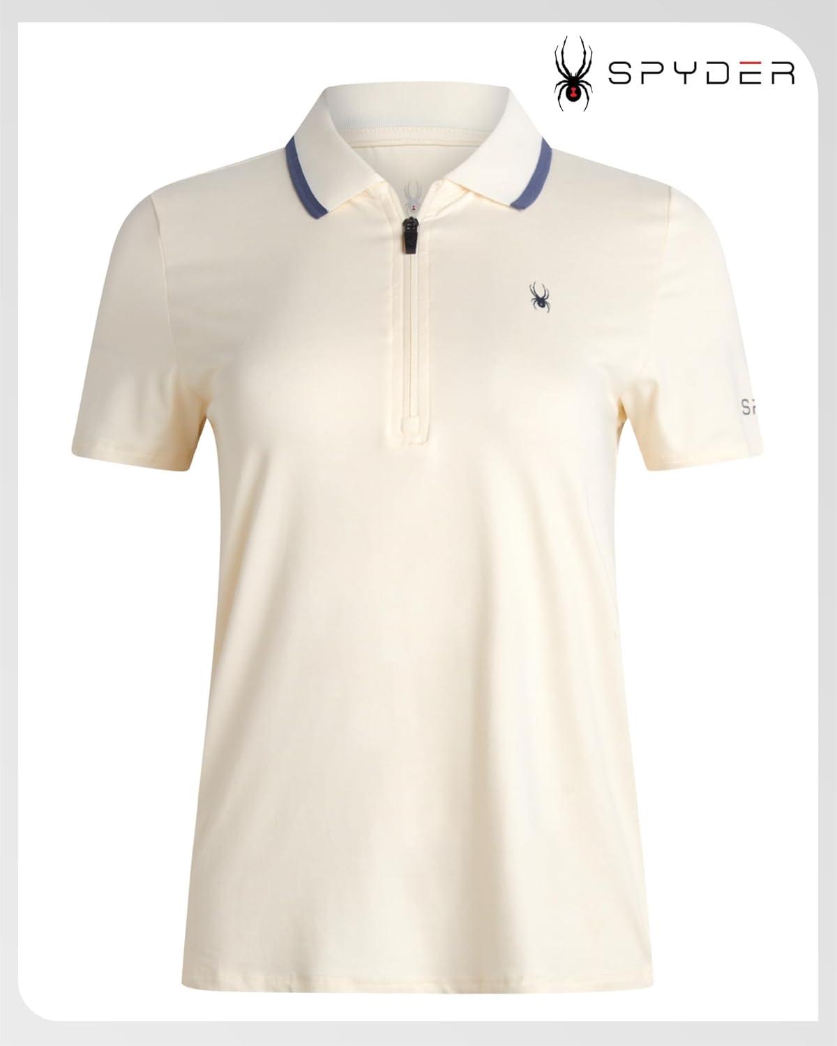 imageSpyder Womens Golf Tees Lightweight Moisture Wicking Quarter Zip Collared Golf Polo Shirts for Women with UPF 30Pearl