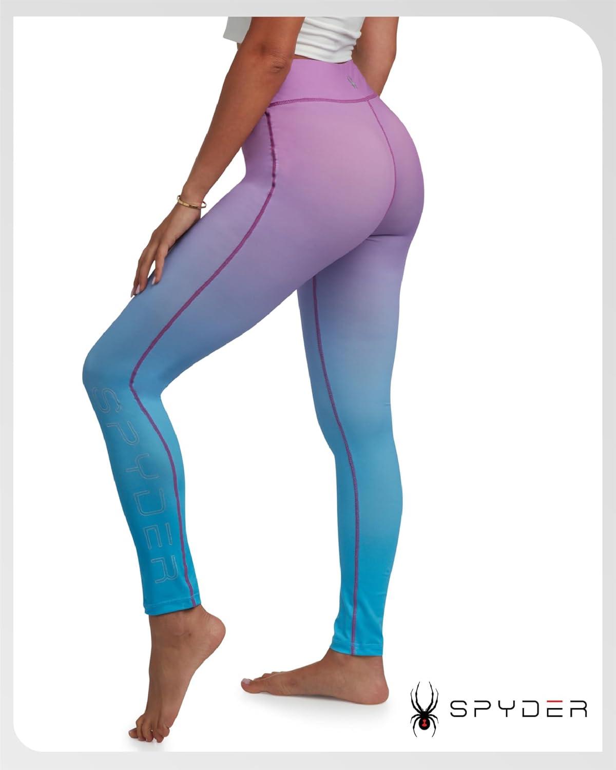 imageSpyder Womens Leggings Poly Span Knit UPF 50 Yoga Pants High Waisted Leggings for Women Tummy Control ActivewearAqua Haze