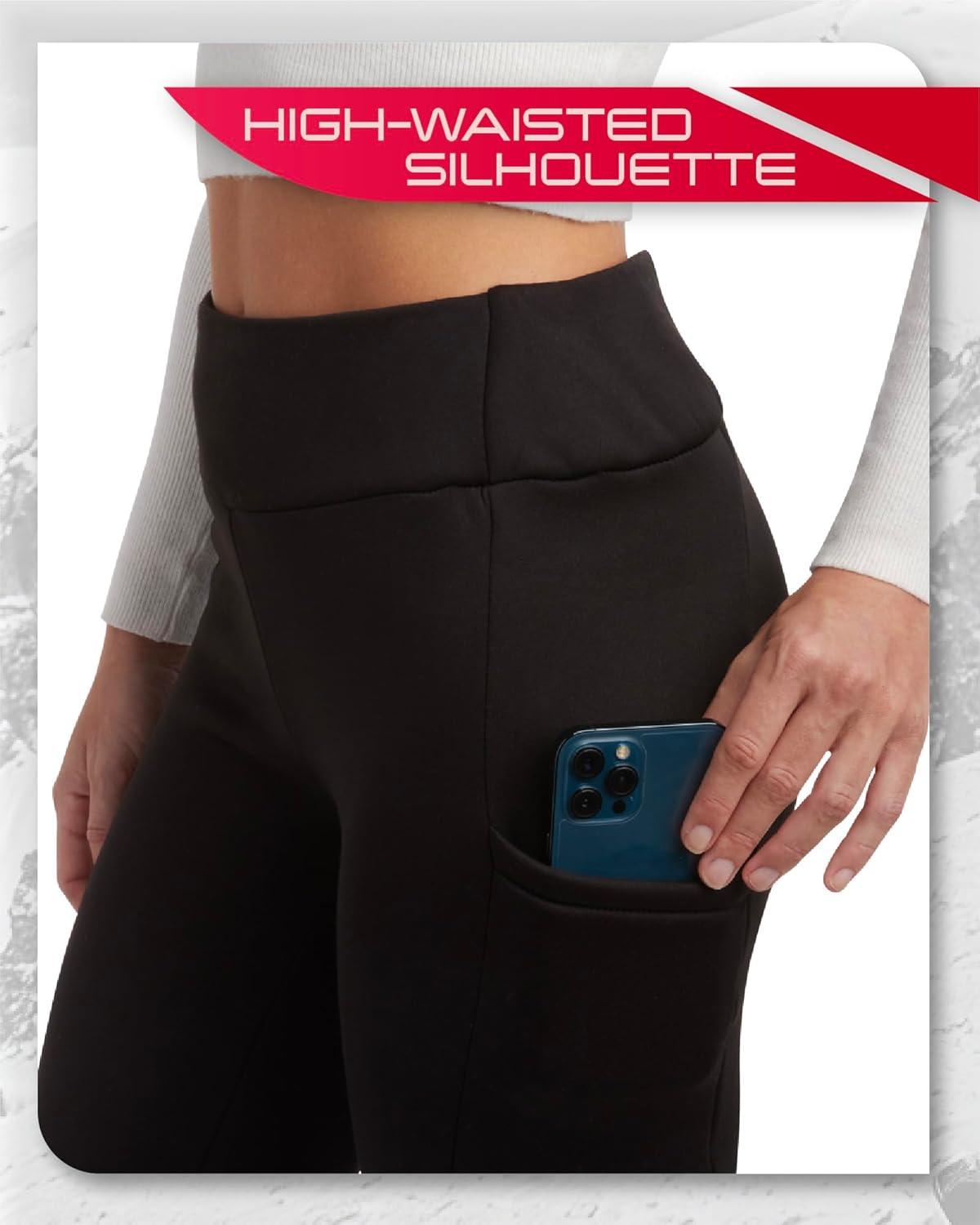 imageSpyder Womens Leggings Soft Fleece Leggings with Pockets for Women High Waisted Yoga Pants Workout Gym ActivewearBlack