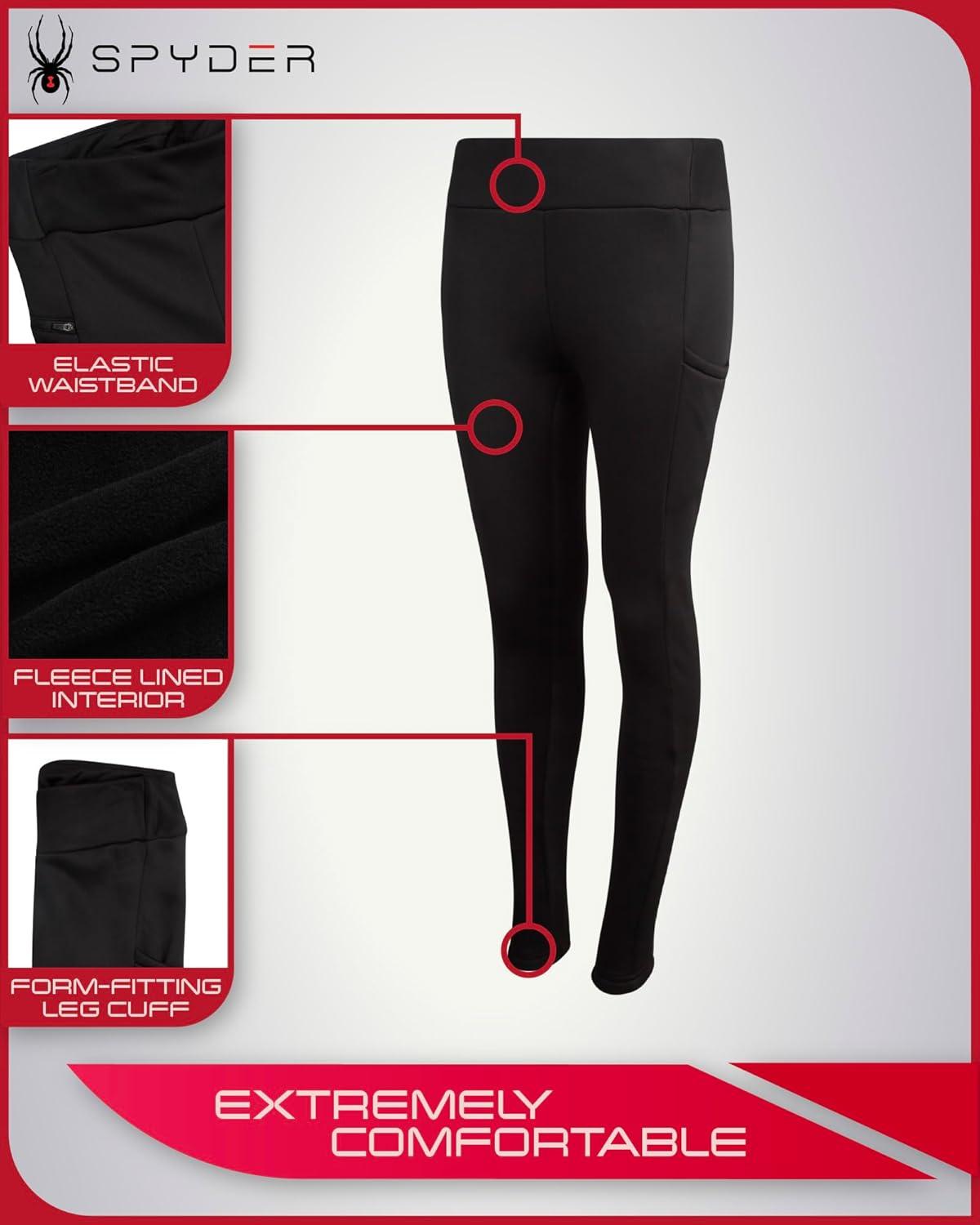 imageSpyder Womens Leggings Soft Fleece Leggings with Pockets for Women High Waisted Yoga Pants Workout Gym ActivewearBlack