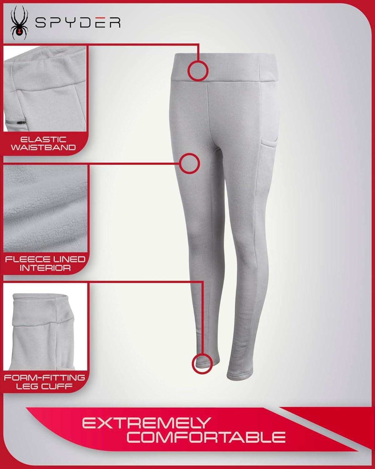 imageSpyder Womens Leggings Soft Fleece Leggings with Pockets for Women High Waisted Yoga Pants Workout Gym ActivewearLight Heather Grey