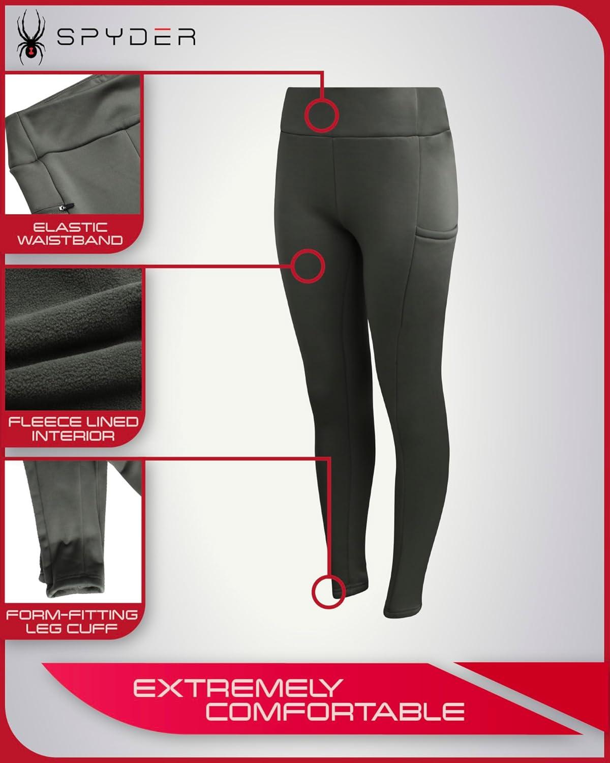 imageSpyder Womens Leggings Soft Fleece Leggings with Pockets for Women High Waisted Yoga Pants Workout Gym ActivewearOlive