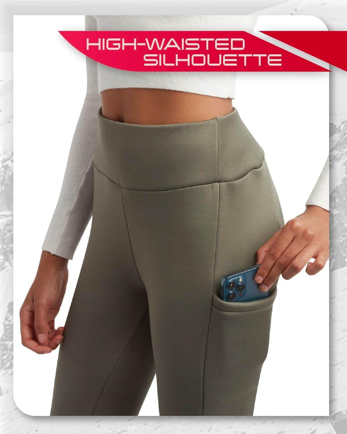 imageSpyder Womens Leggings Soft Fleece Leggings with Pockets for Women High Waisted Yoga Pants Workout Gym ActivewearOlive
