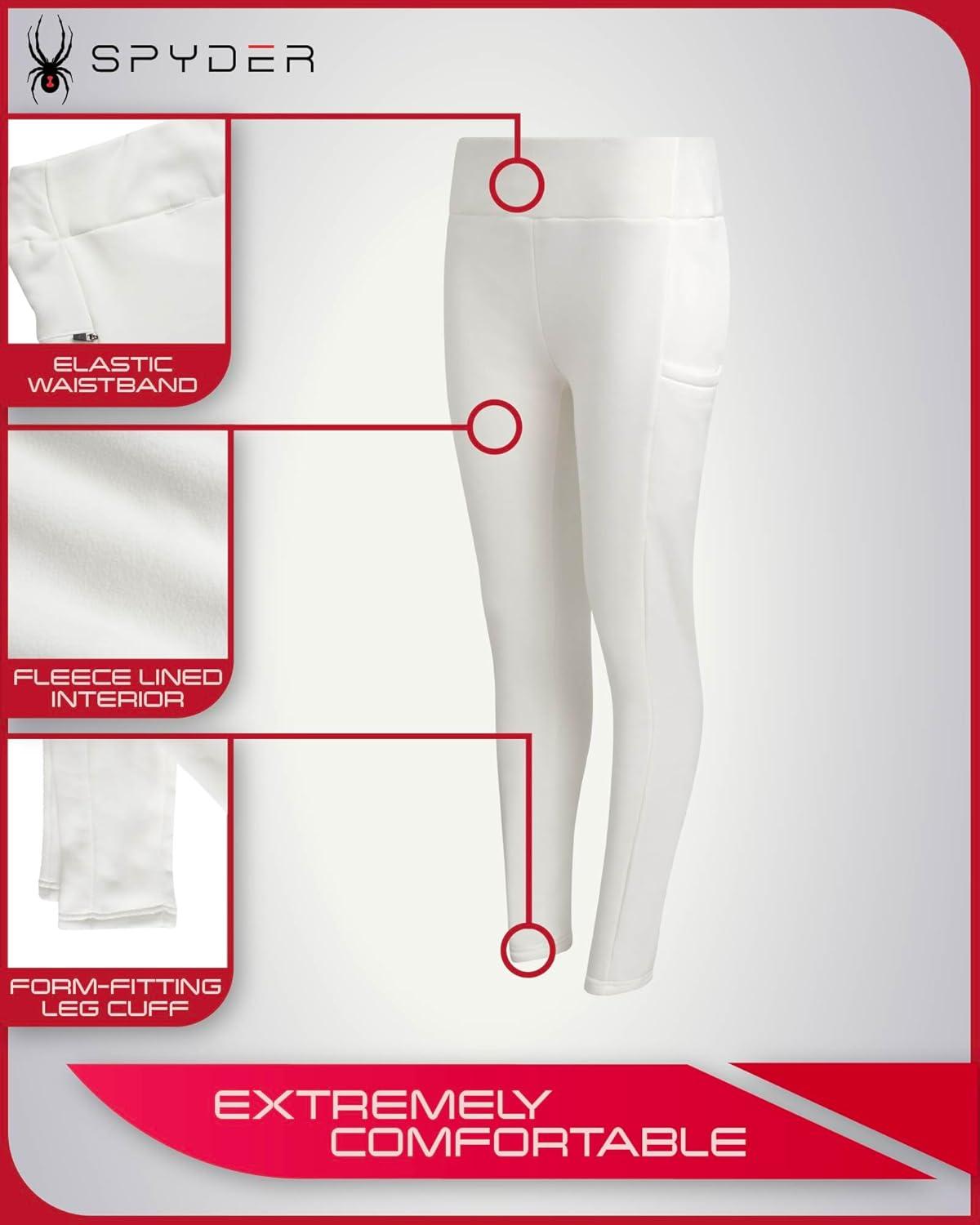 imageSpyder Womens Leggings Soft Fleece Leggings with Pockets for Women High Waisted Yoga Pants Workout Gym ActivewearWhite
