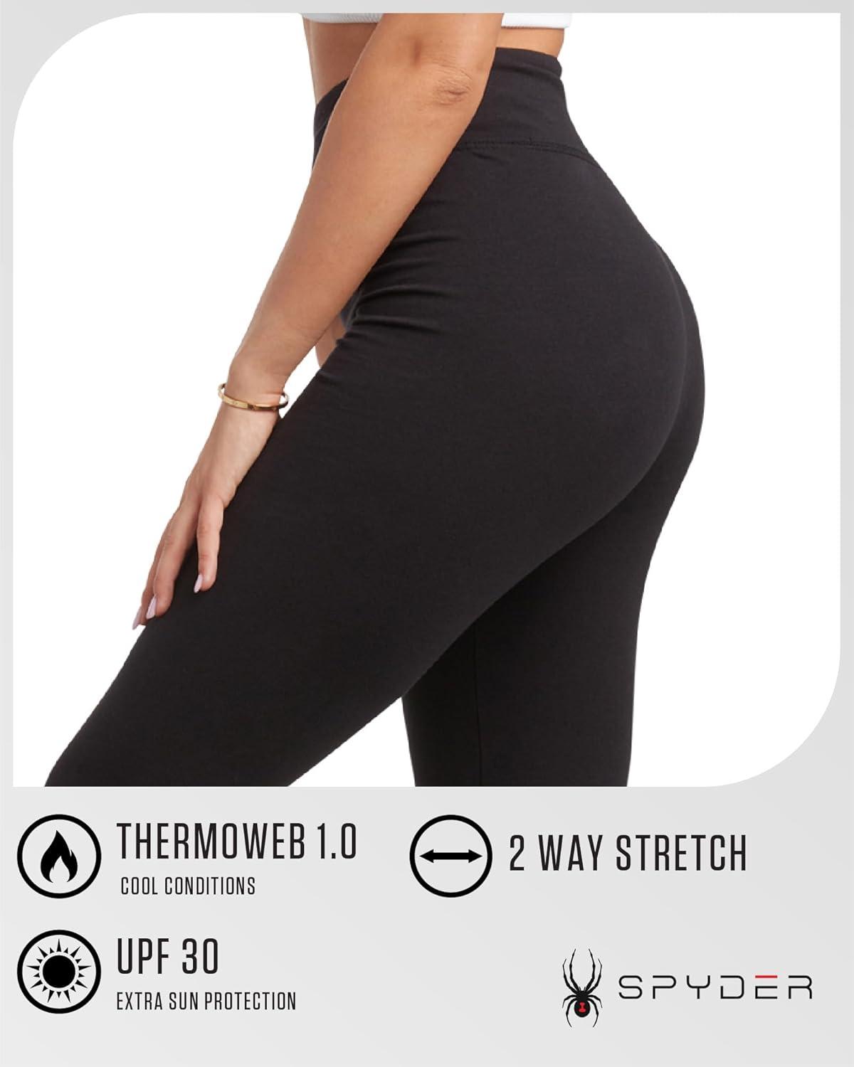 imageSpyder Womens Leggings Soft High Waisted Ankle Jersey Cotton Leggings for Women with 4Way Stretch Wide WaistbandBlack