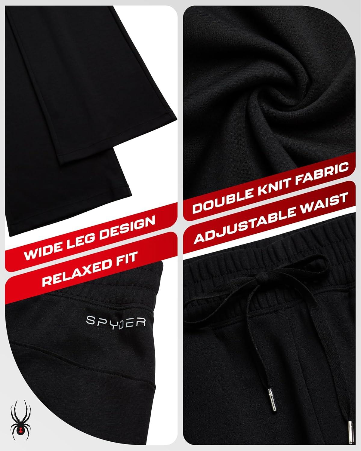 imageSpyder Womens Pants Double Knit Wide Leg Pants Woman with Pockets Drawstring Waistband Joggers Sweatpants WomenBlack