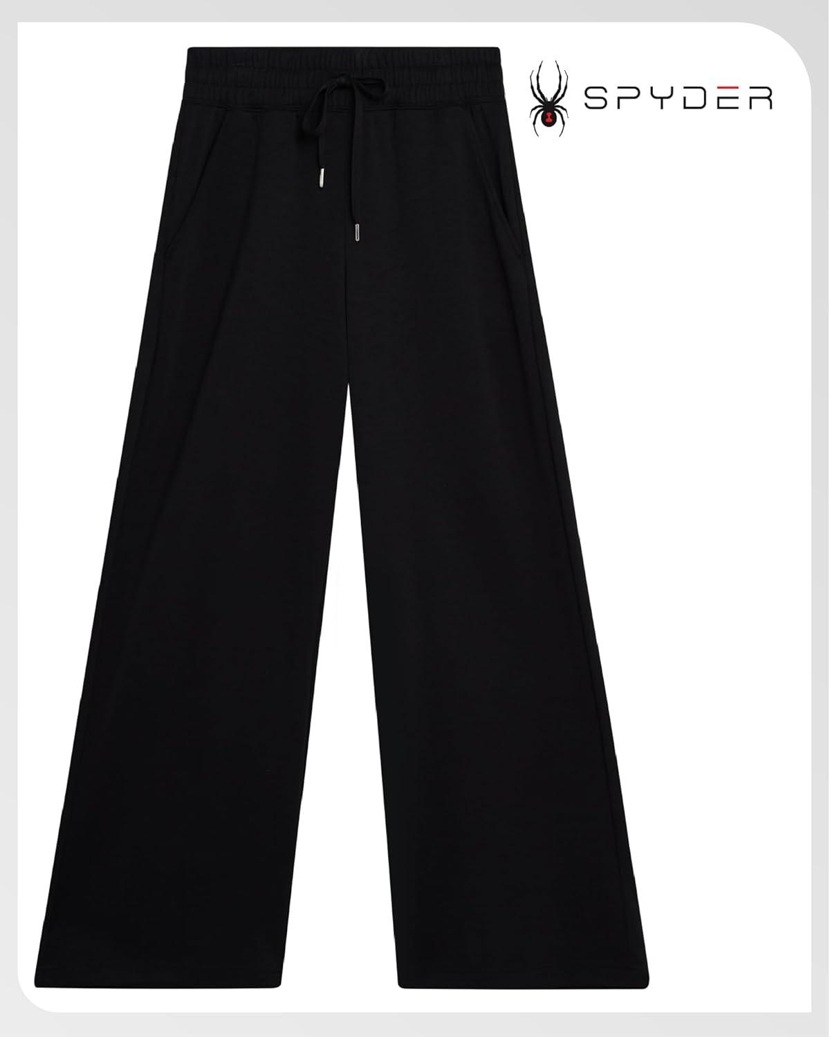 imageSpyder Womens Pants Double Knit Wide Leg Pants Woman with Pockets Drawstring Waistband Joggers Sweatpants WomenBlack