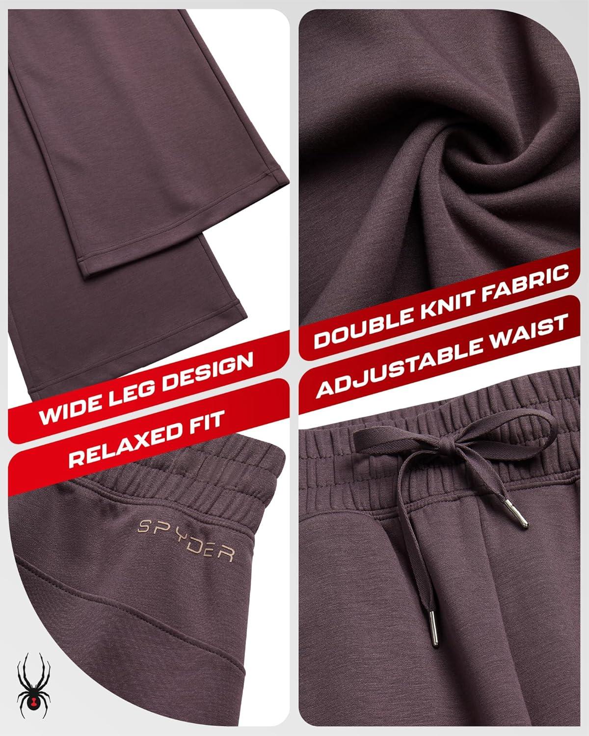 imageSpyder Womens Pants Double Knit Wide Leg Pants Woman with Pockets Drawstring Waistband Joggers Sweatpants WomenEspresso